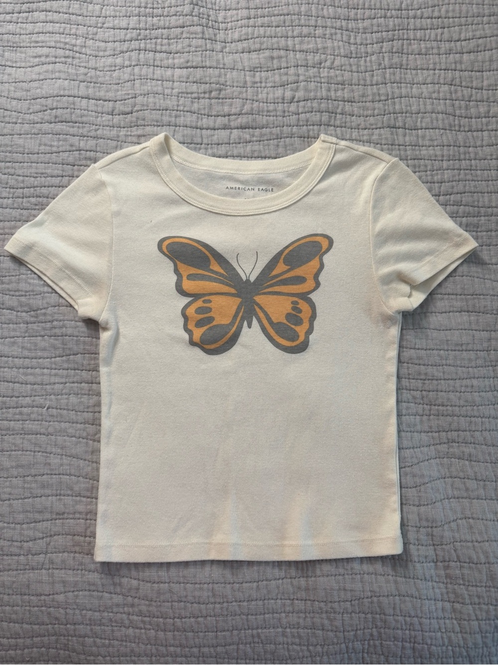 American Eagle Outfitters Cream Butterfly Graphic Baby Tee